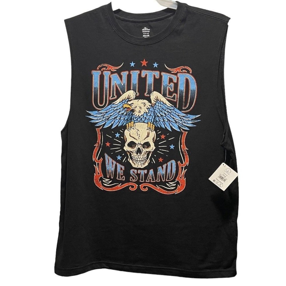 CELEBRATE PATRIOTIC Black Muscle Shirt Men's Large (42-44) Skulls Eagle NWT